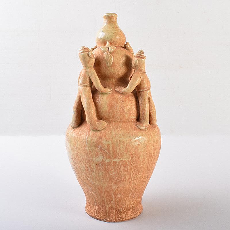 中国　自然釉　人物四耳壷　V　R7644