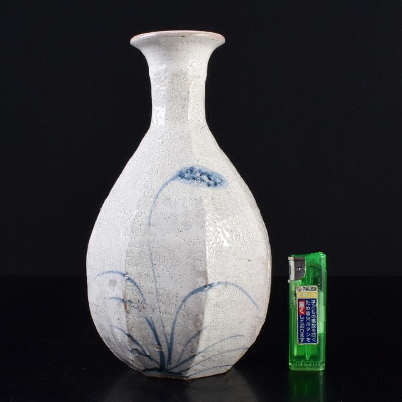 虎渓山　水月窯　染付　粉吹風　八角花瓶　共箱　C　7142