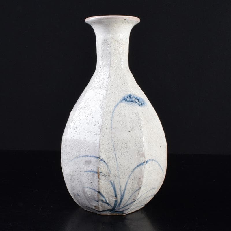 虎渓山　水月窯　染付　粉吹風　八角花瓶　共箱　C　7142