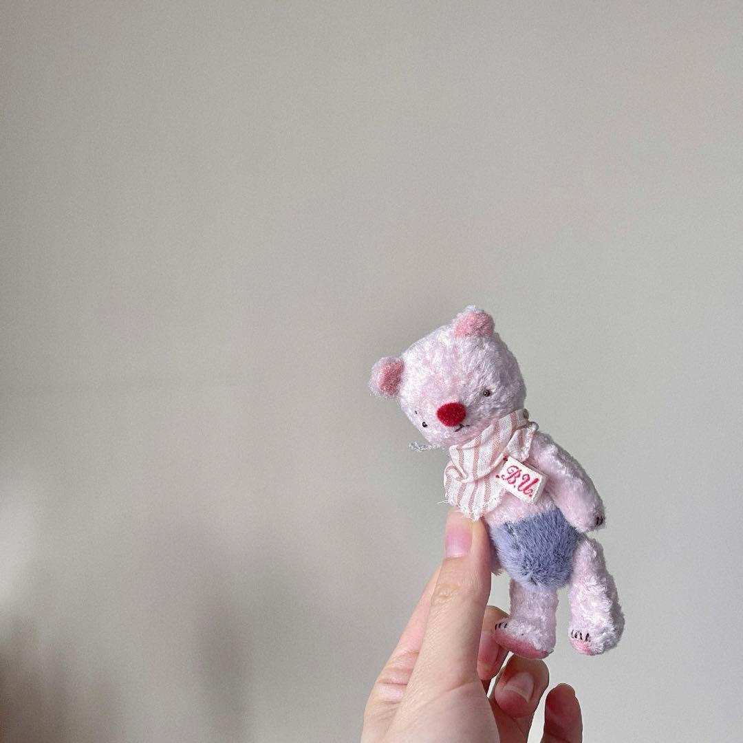 赤い鼻のピンクくまちゃん テディベア ぬいぐるみ ハンドメイド 海外作家様