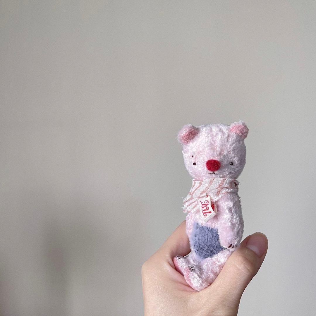 赤い鼻のピンクくまちゃん テディベア ぬいぐるみ ハンドメイド 海外作家様