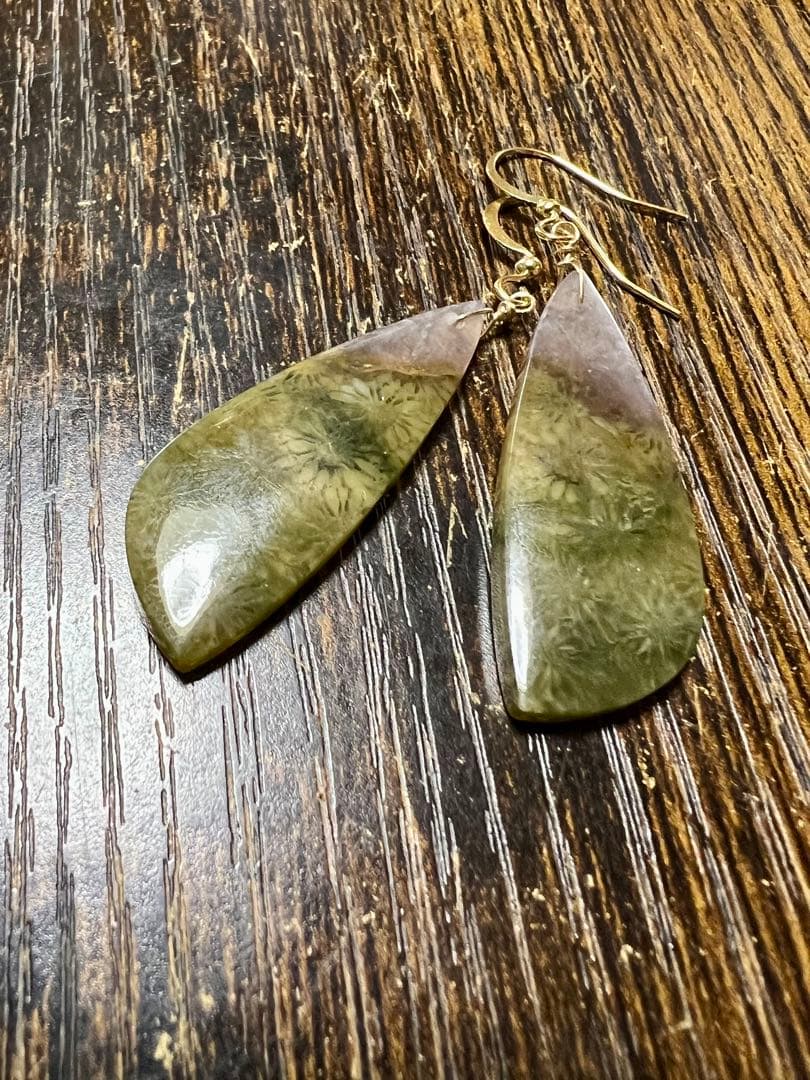 大粒　バイカラー　フォッシルコーラル　14kgf ピアス