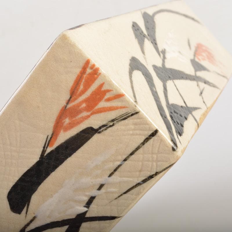 大東製陶　色絵草鳥文　四方鉢　共布　時代箱付　C　6677