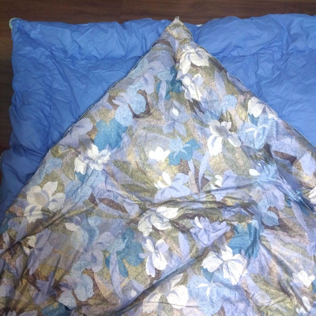 羽毛掛け布団 2枚合わせシングル 花柄 ピンク＆ブルー の2枚セット 日本製