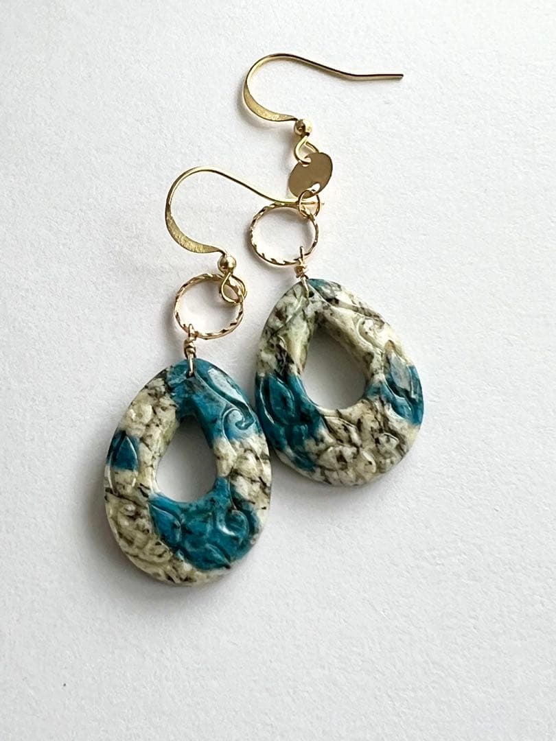 k2ジャスパー　プルメリアスクロールカービング　14kgf アシメピアス