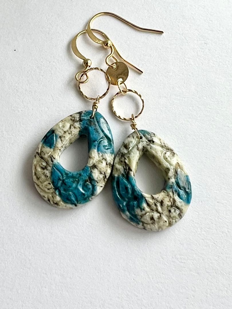 k2ジャスパー　プルメリアスクロールカービング　14kgf アシメピアス