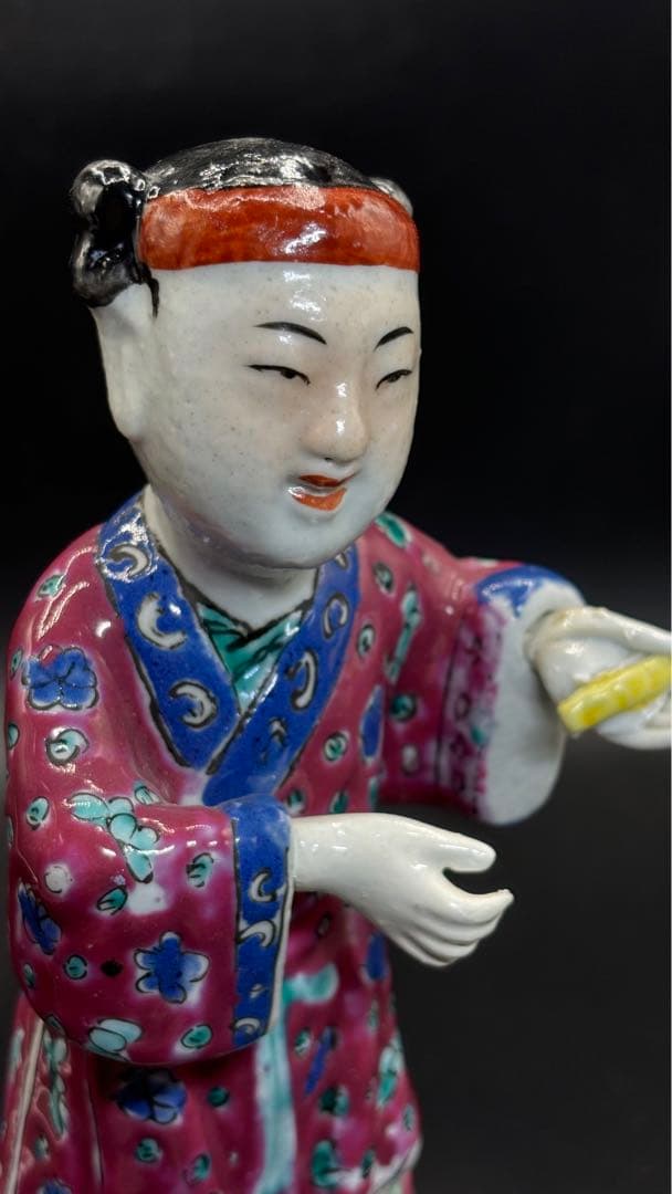 中国美術 古玩 色絵陶人形 陶器人形 高さ約25cm 置物 オブジェ 古董品