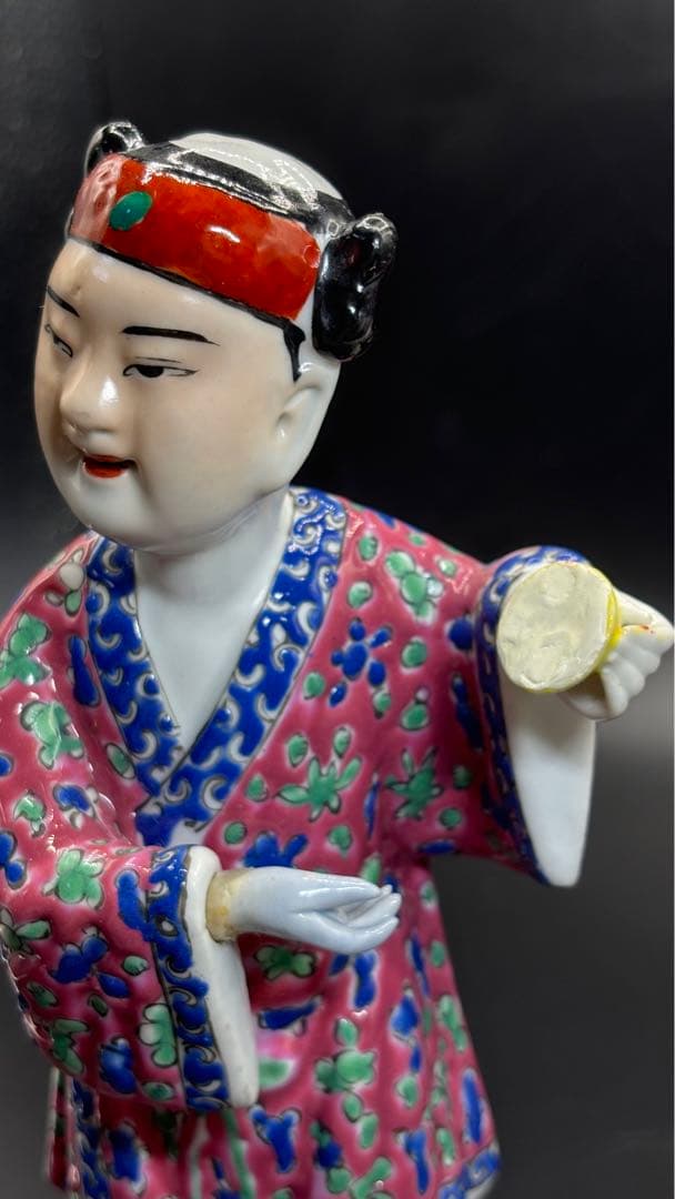 中国美術 古玩 色絵陶人形 陶器人形 高さ約25cm 置物 オブジェ 古董品