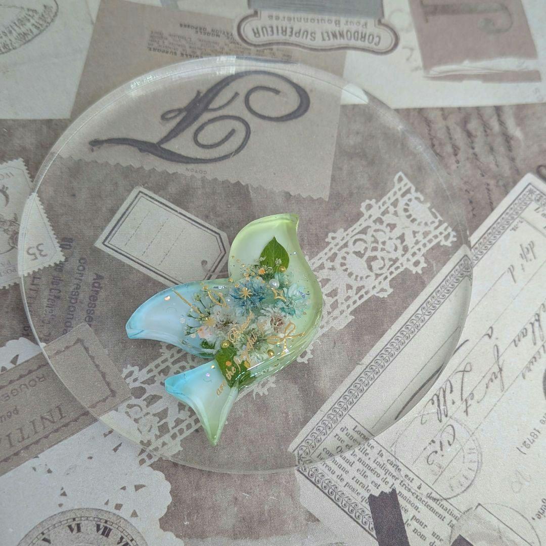 ＃494 小鳥✴アクアブルー＆グリーン✴ブーケ✴レジンヘアゴムキーホルダー