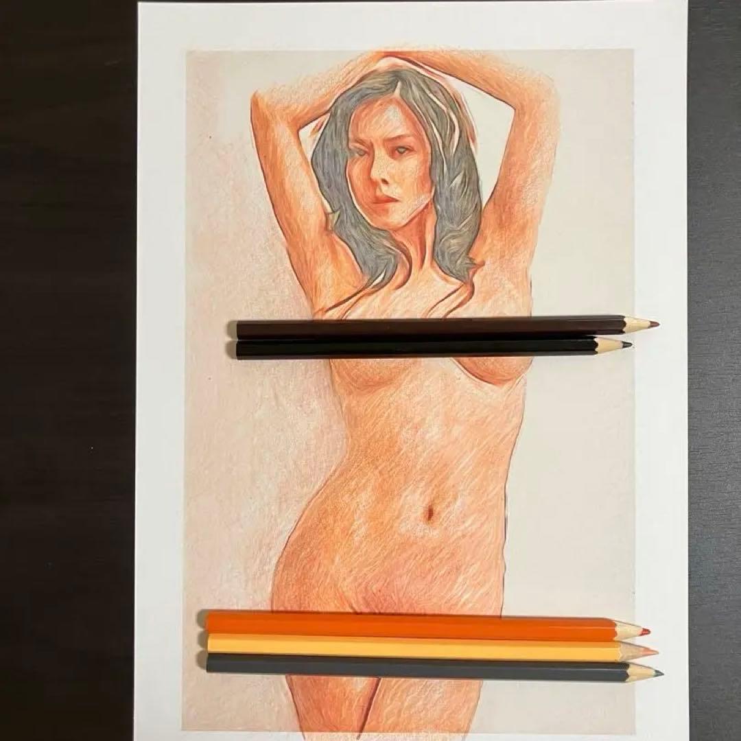 女優画16 額装品　額縁寸法32.7㎝×24.0㎝×1.5㎝　色鉛筆画　定款付