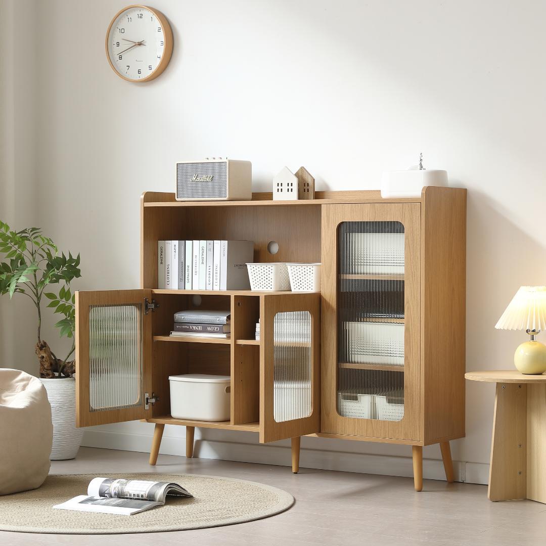 【ナチュラル】キャビネット サイドボード 食器棚 キッチン 大容量 収納棚