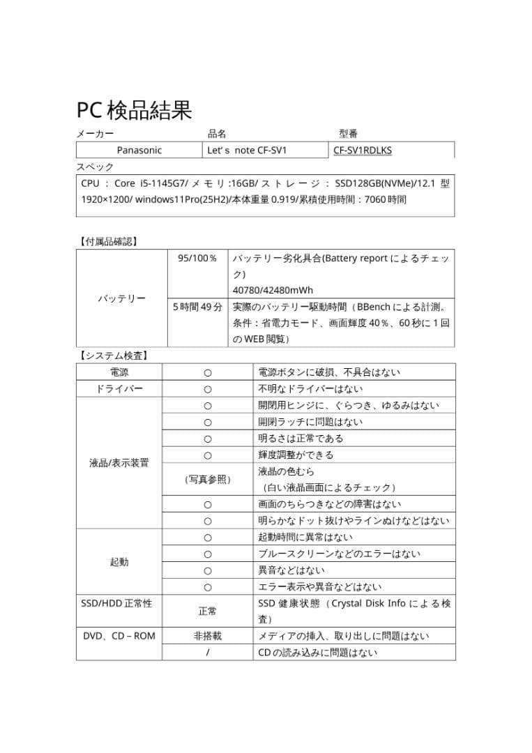 レッツノートCF-SV1/Core i5（11世代）/メモリ16GB/SSD