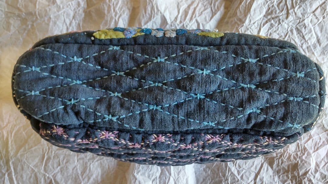 ハンドメイド バッグ 紫陽花 パッチワーク 刺し子 木綿 藍染 古布 銘仙