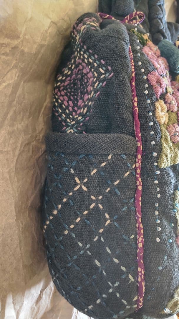 ハンドメイド バッグ 紫陽花 パッチワーク 刺し子 木綿 藍染 古布 銘仙
