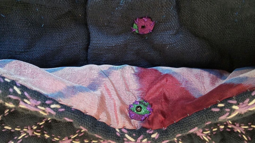 ハンドメイド バッグ 紫陽花 パッチワーク 刺し子 木綿 藍染 古布 銘仙