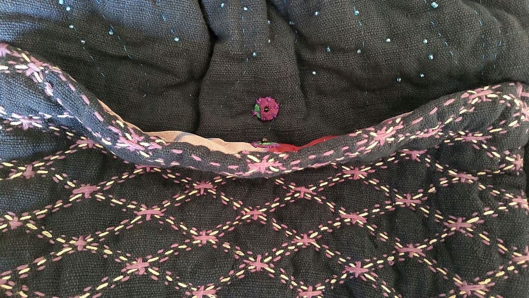 ハンドメイド バッグ 紫陽花 パッチワーク 刺し子 木綿 藍染 古布 銘仙