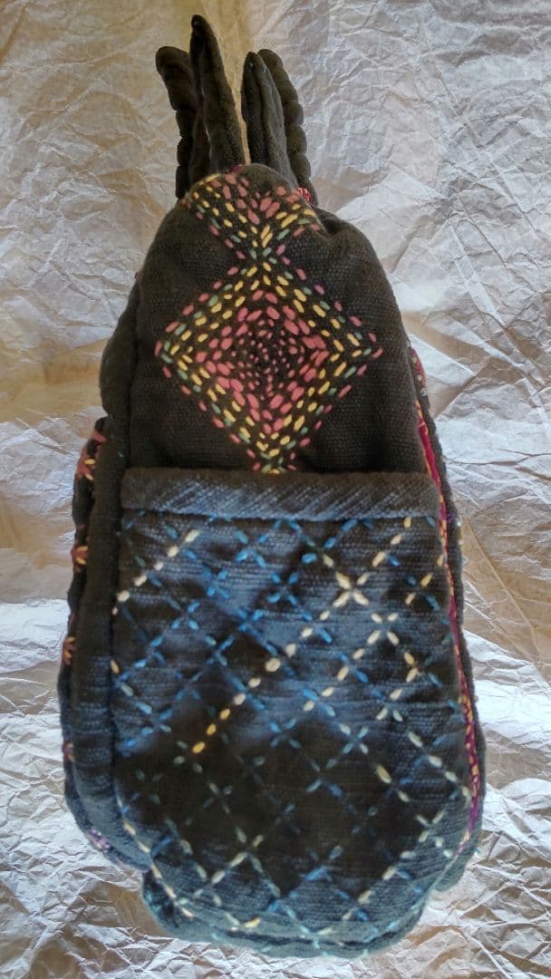 ハンドメイド バッグ 紫陽花 パッチワーク 刺し子 木綿 藍染 古布 銘仙