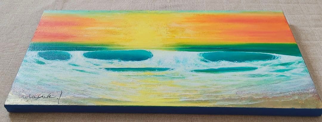 油絵　光満つ浜辺　洋画家　池畠史幸　新作真筆画