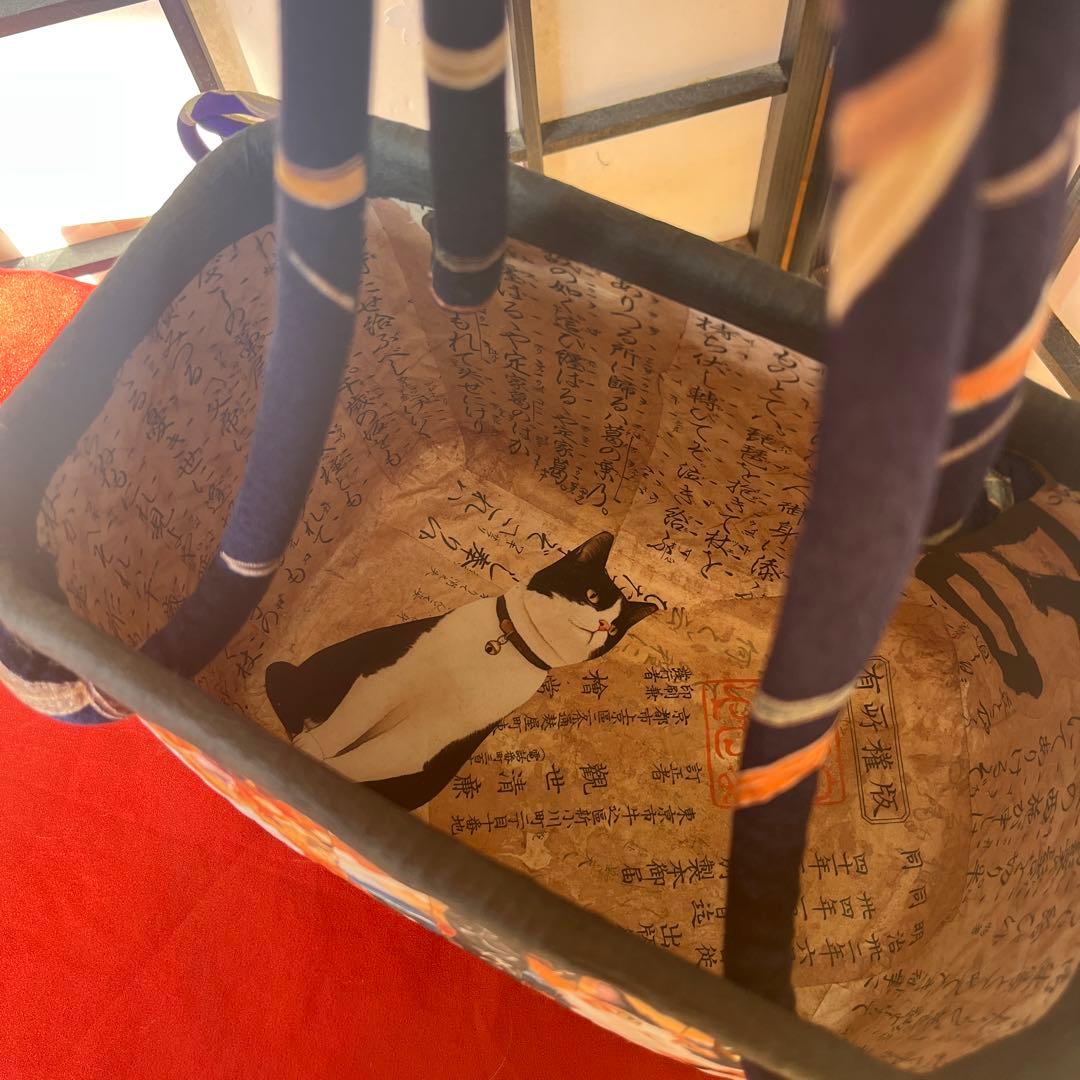 和猫 一閑張り バッグ かごバッグ ハンドバッグ 茶トラ キジトラ