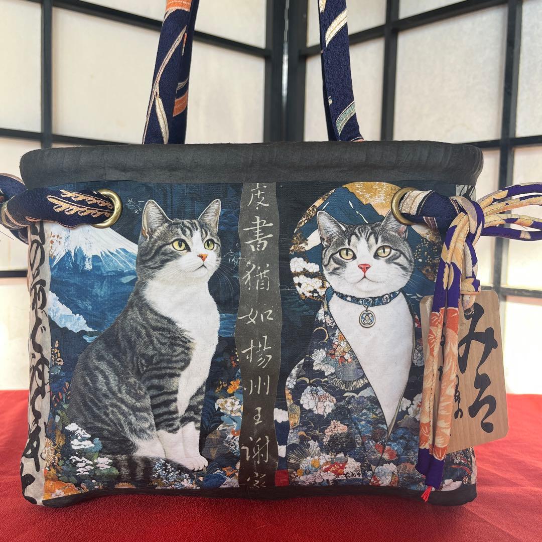 和猫 一閑張り バッグ かごバッグ ハンドバッグ 茶トラ キジトラ