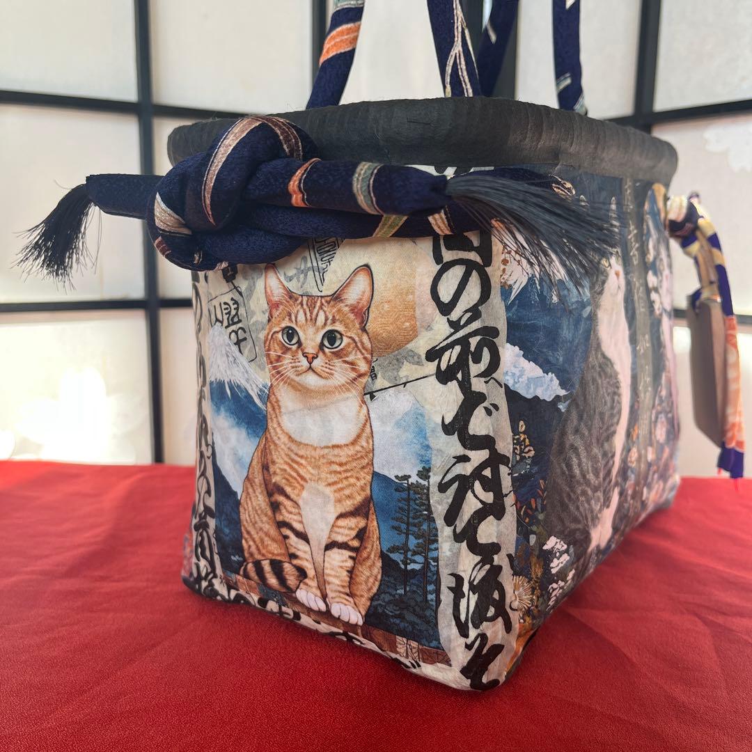 和猫 一閑張り バッグ かごバッグ ハンドバッグ 茶トラ キジトラ