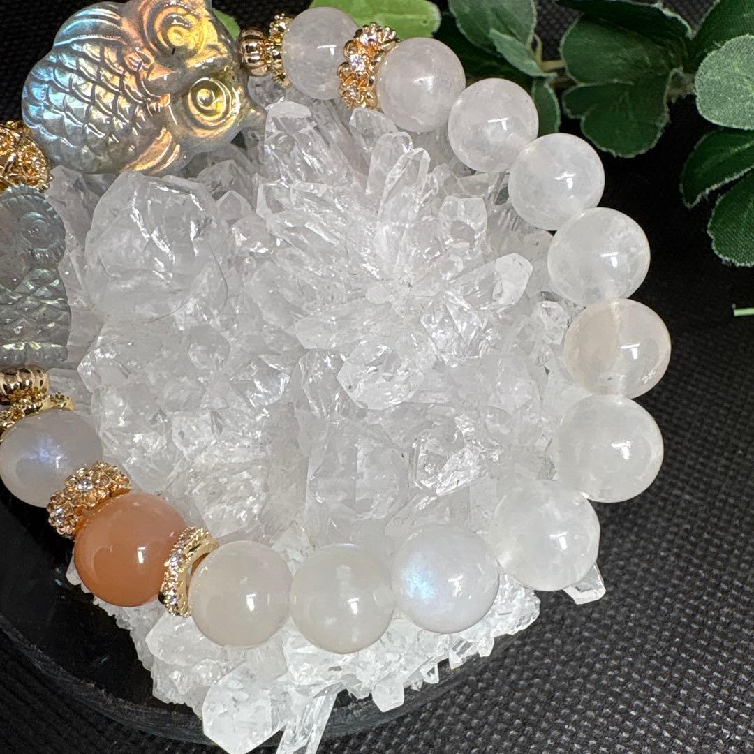 【高品質】ラブラドライト　親子フクロウ　ムーンストーン　ピーチムーンストーン