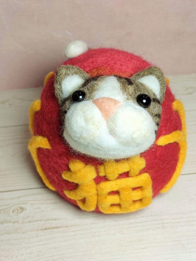 猫だるま　置物 羊毛フェルト