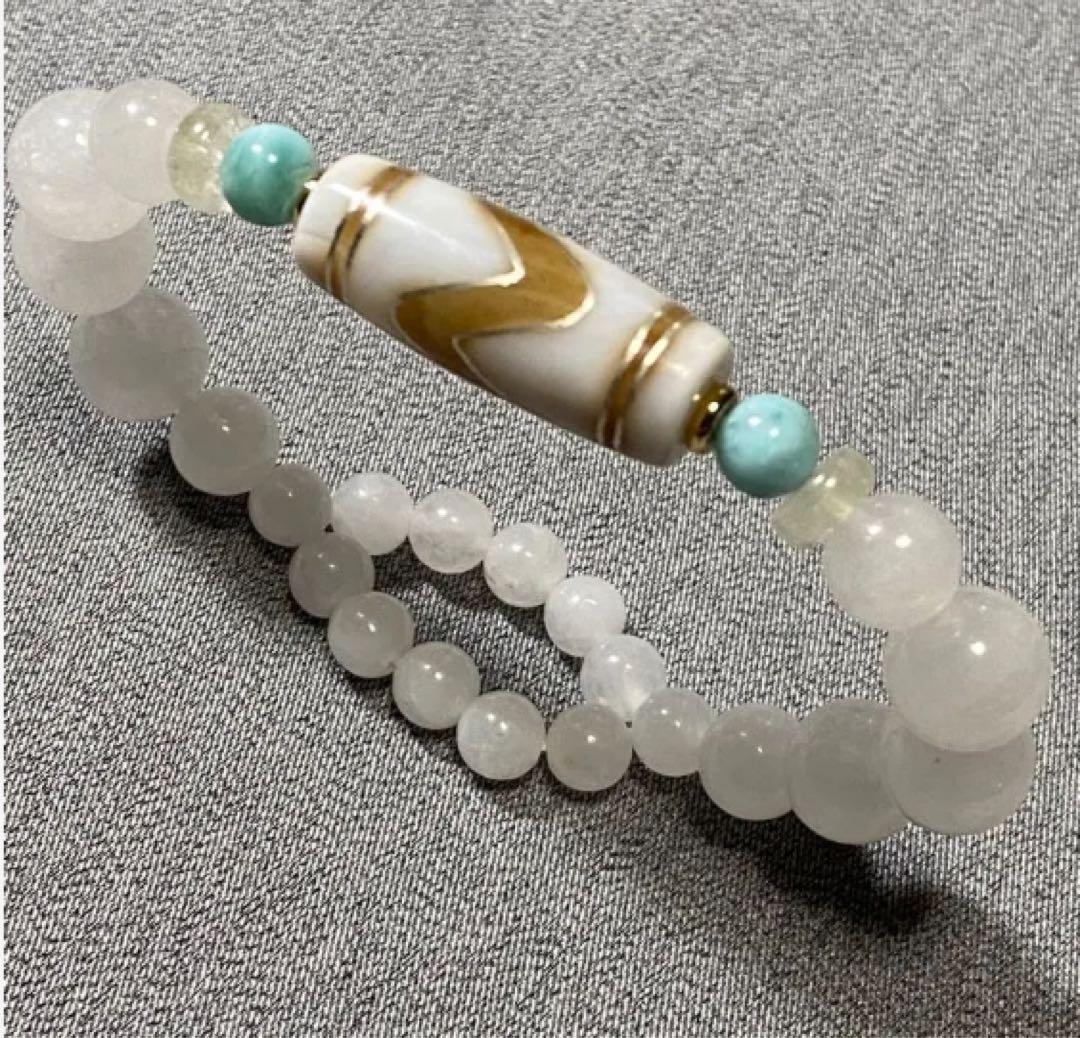 2306 ○ 一線金線虎牙・白天珠ブレスレット