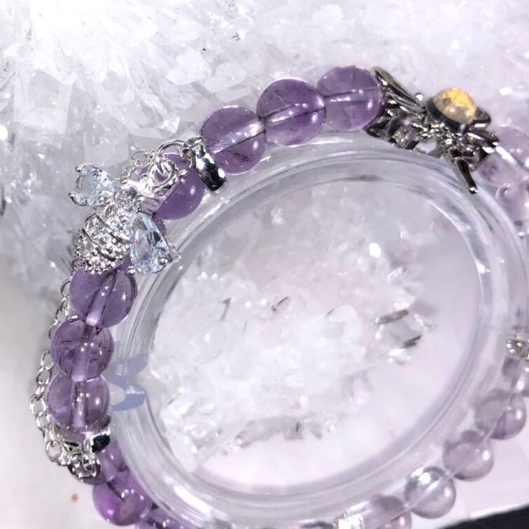 アクセサリー　天然石　デザインブレスレット　アメトリン　トンボ　ミツバチ