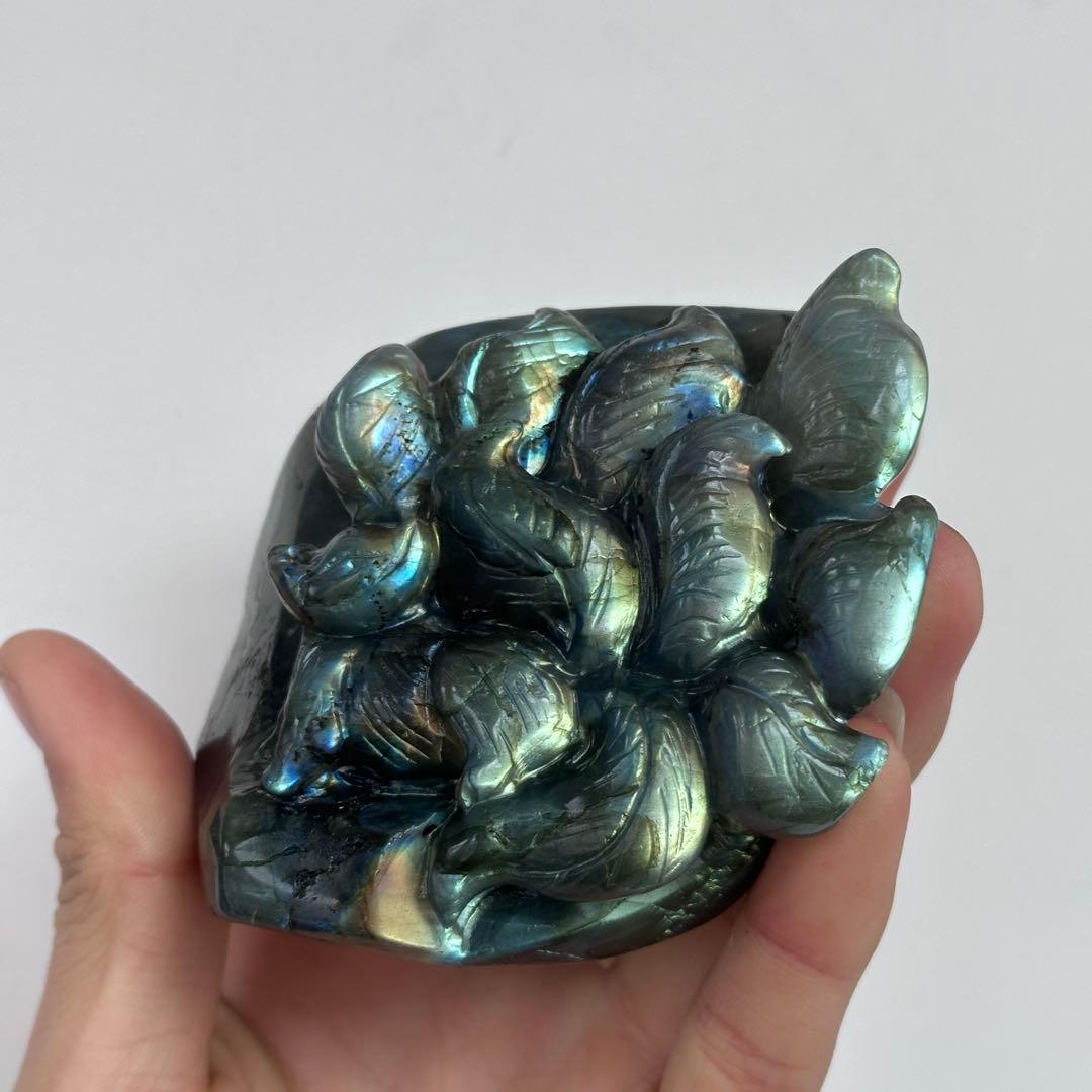 天然石ラブラドライトの九尾狐　置物　ご購入前に在庫確認必要G.904