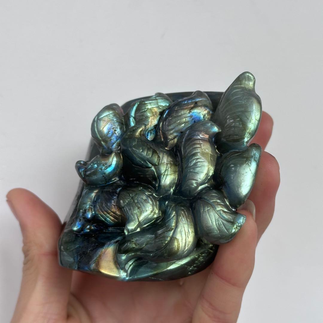 天然石ラブラドライトの九尾狐　置物　ご購入前に在庫確認必要G.904