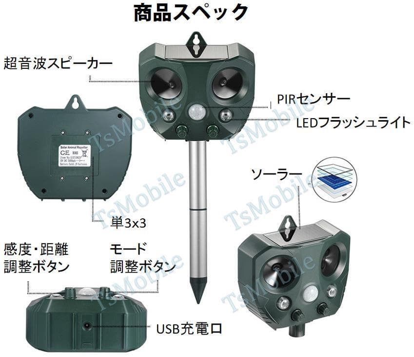 2台セット猫よけ 超音波動物撃退 光 動物避け 光 動物糞尿対策 害獣 安い