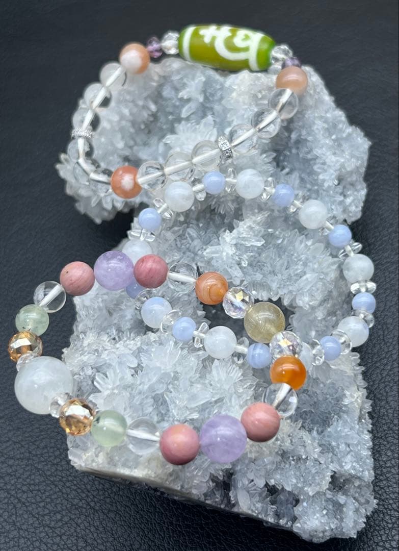 天然両面水晶クラスター　フラワー状　高品質　パワーストーン　浄化　鉱物　台座付