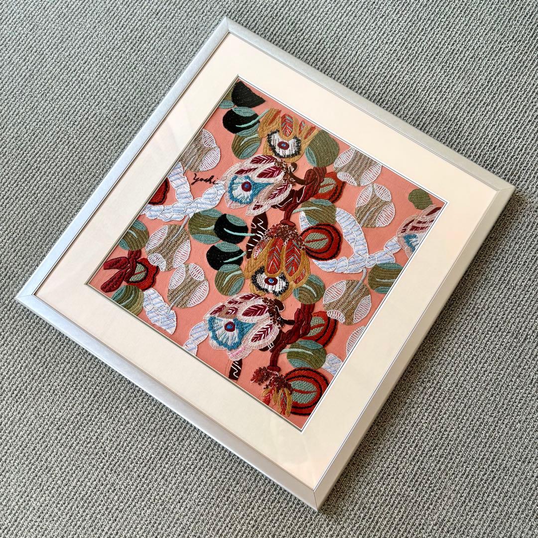 刺繍 花 花束 葉 フレーム 額 額入り ハンドメイド チューリップ モダン
