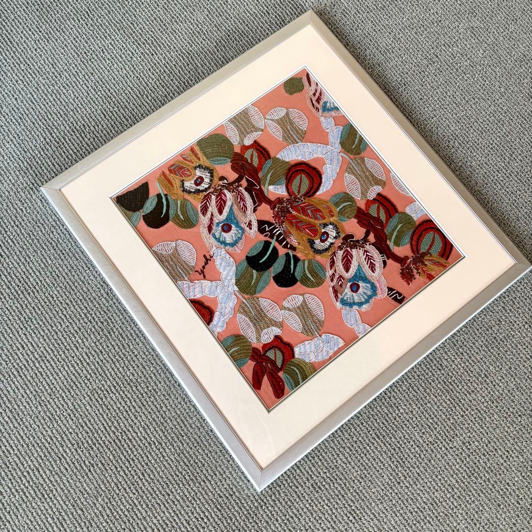 刺繍 花 花束 葉 フレーム 額 額入り ハンドメイド チューリップ モダン