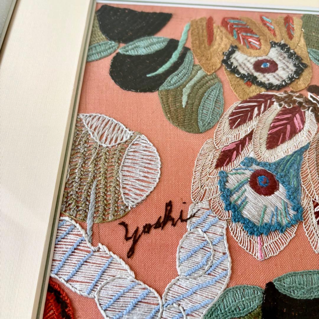 刺繍 花 花束 葉 フレーム 額 額入り ハンドメイド チューリップ モダン