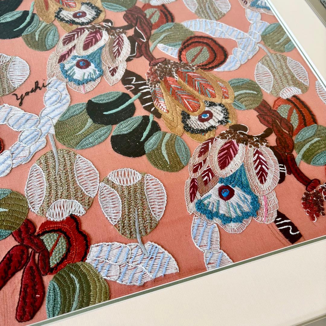 刺繍 花 花束 葉 フレーム 額 額入り ハンドメイド チューリップ モダン