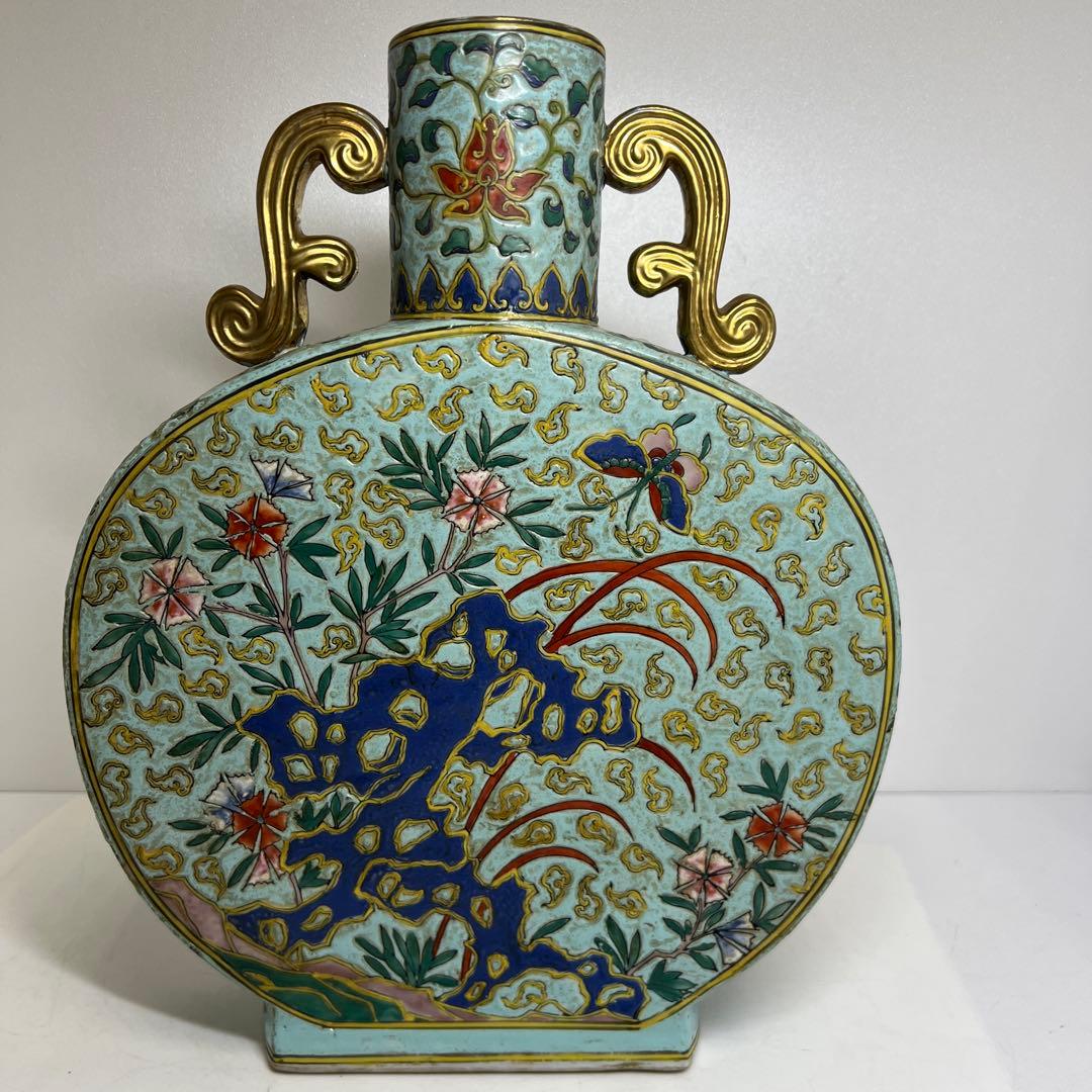 中国美術　粉彩　大花瓶　h40cm 東K8-0202③ タサオ