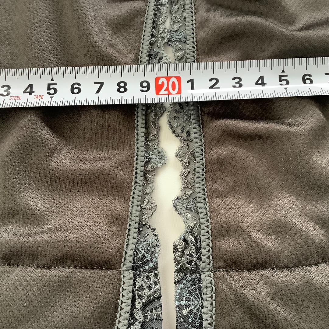 １点のみ　総レースクールタオル　ストール　２段ギャザーレース　グレー&ブラック