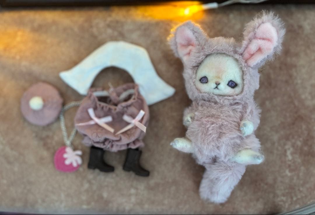 アートドール　桃うさ幻獣　羊毛フェルト