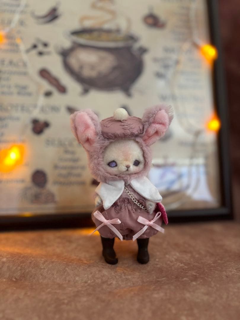 アートドール　桃うさ幻獣　羊毛フェルト