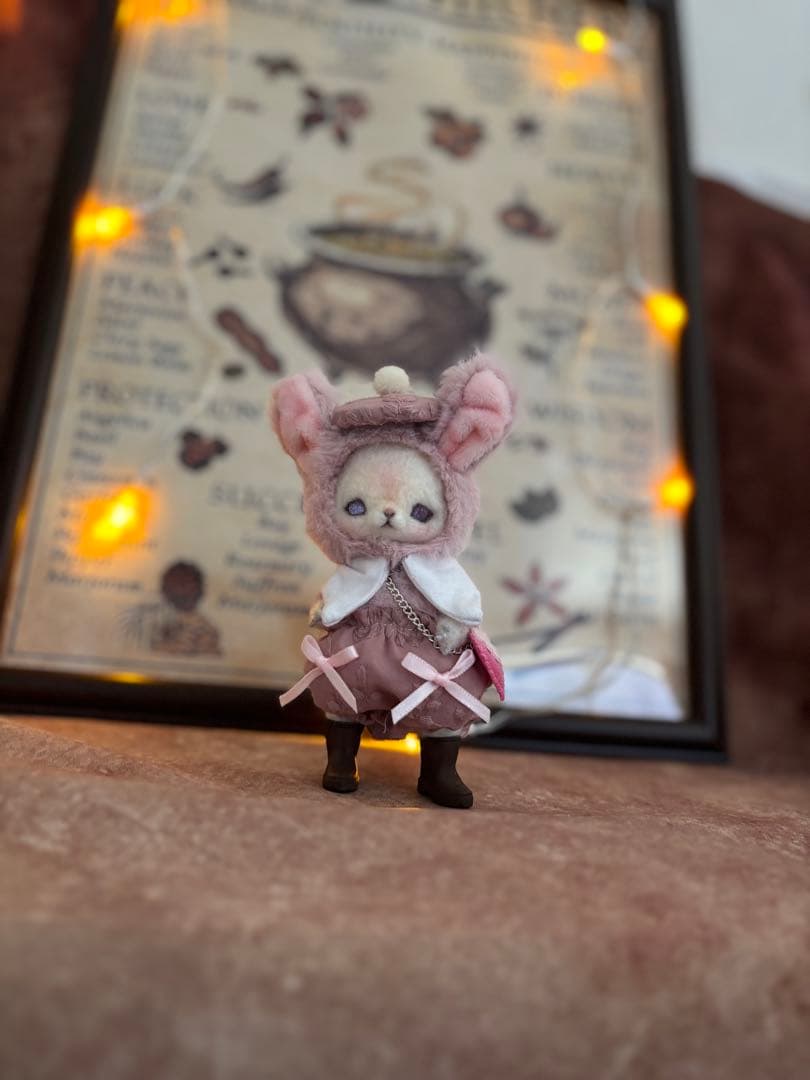 アートドール　桃うさ幻獣　羊毛フェルト