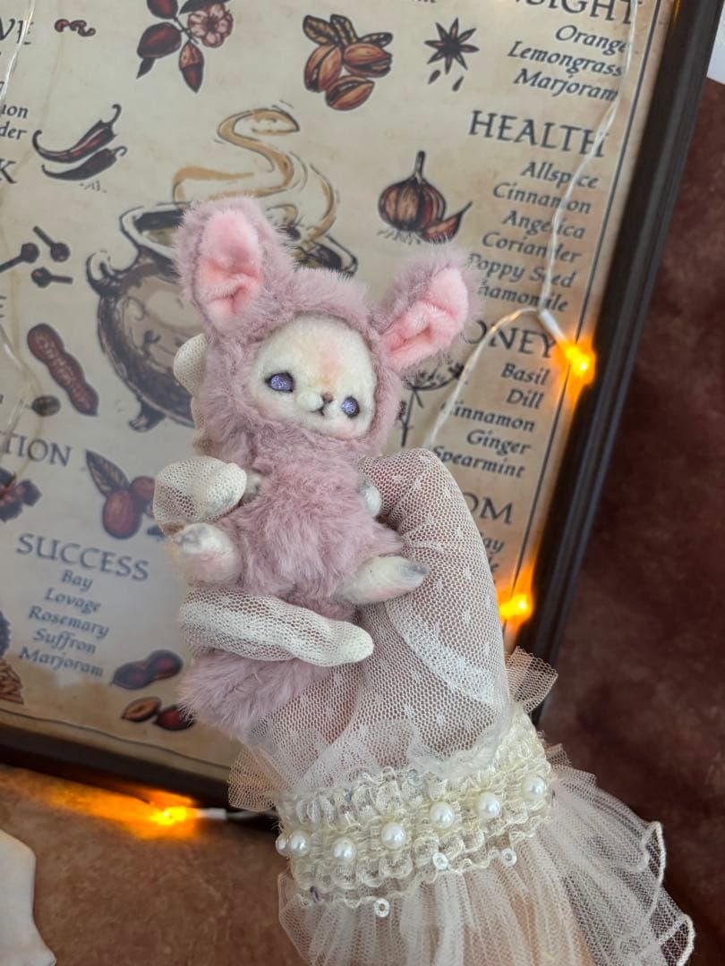 アートドール　桃うさ幻獣　羊毛フェルト