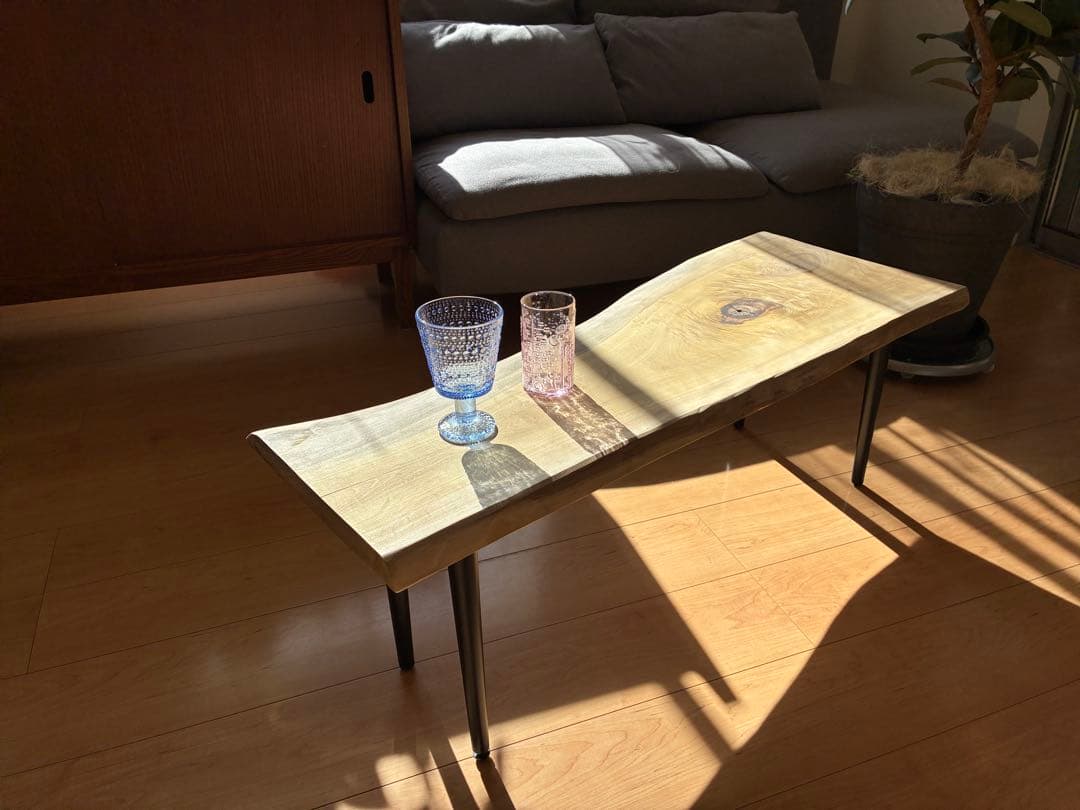 【銘木】国産朴（ホオ）天然木一枚板　センターテーブル　ローテーブル