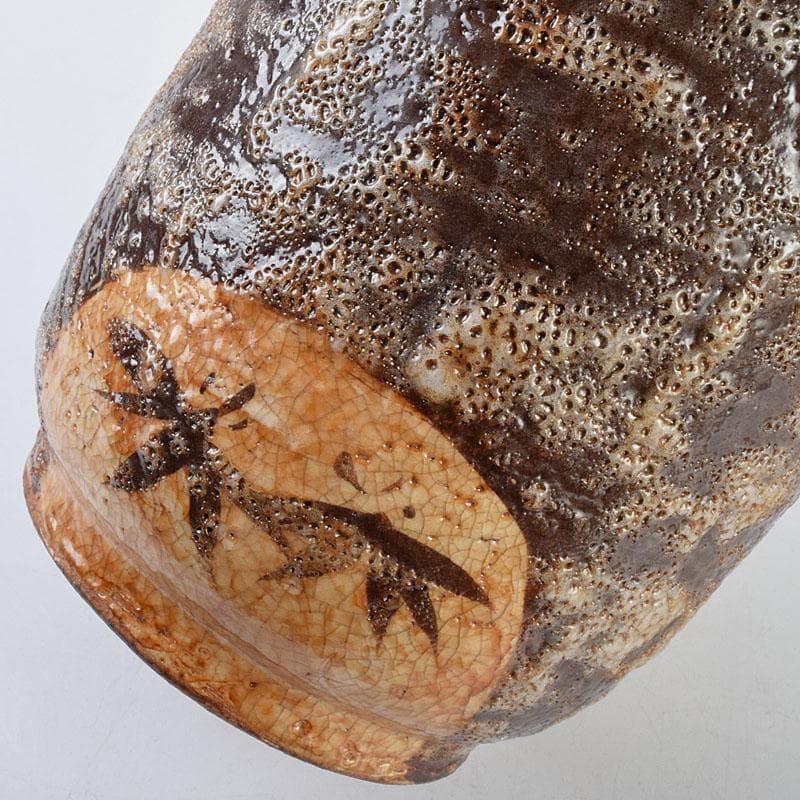 北大路魯山人作　鼠志野　三耳壷　清水公照極め箱　M　R9632