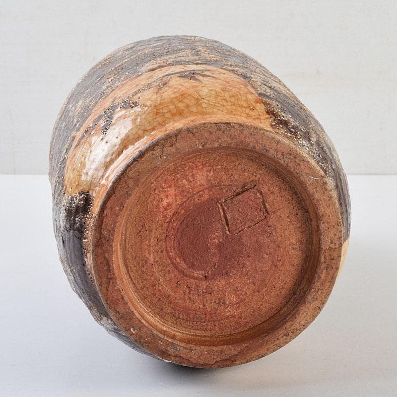 北大路魯山人作　鼠志野　三耳壷　清水公照極め箱　M　R9632