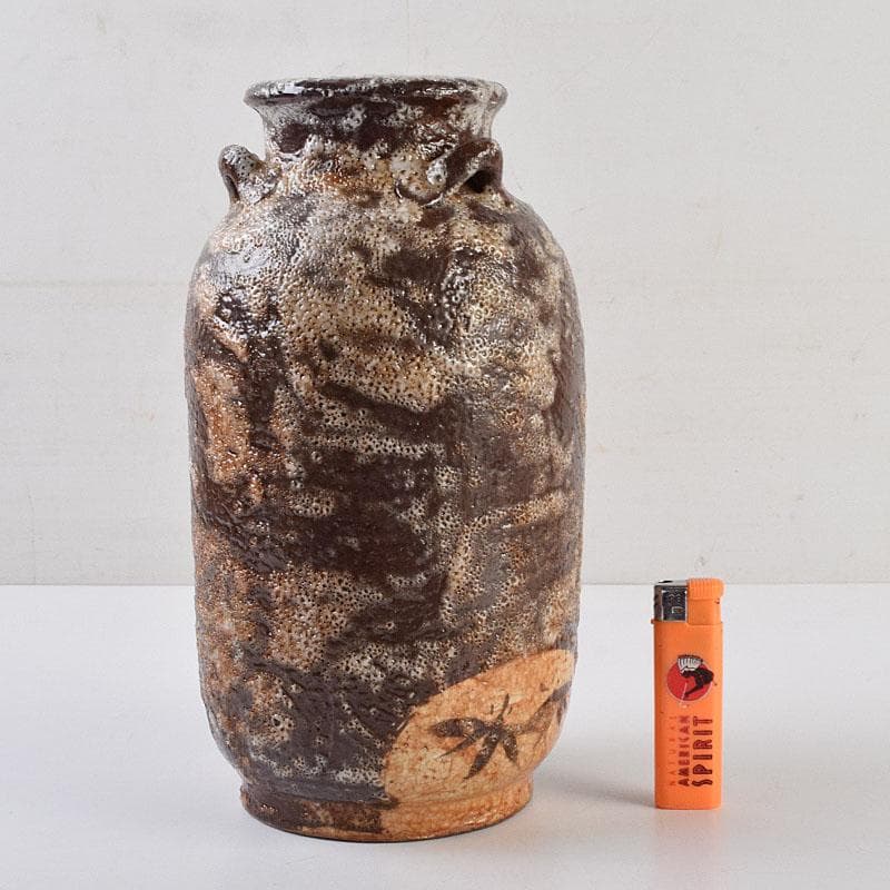 北大路魯山人作　鼠志野　三耳壷　清水公照極め箱　M　R9632