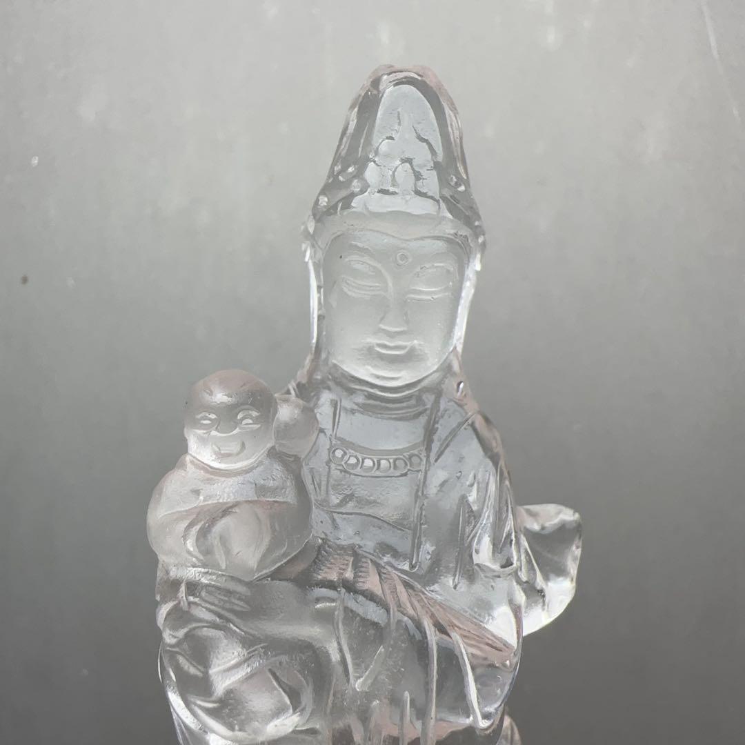 天然石 水晶の觀音様　置物　彫り物F.76