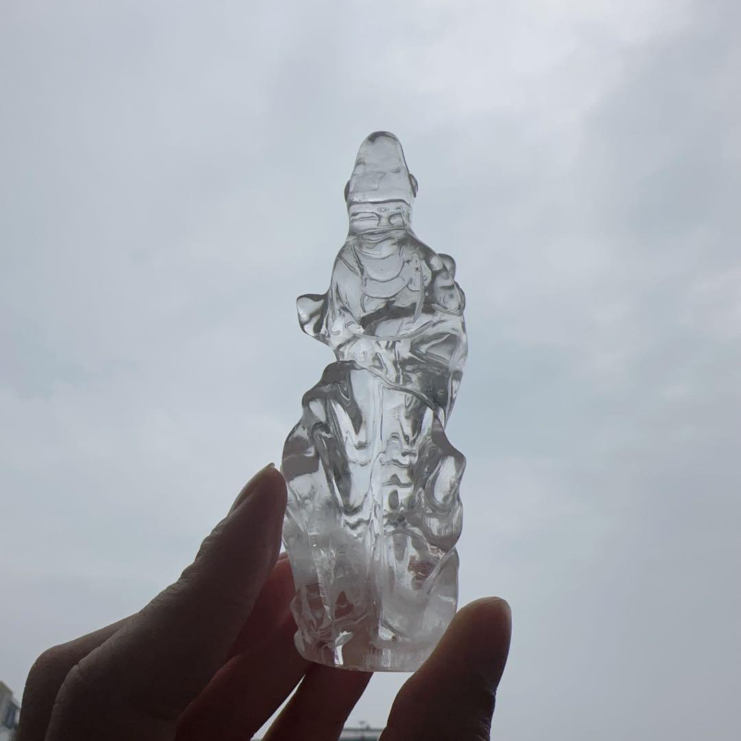 天然石 水晶の觀音様　置物　彫り物F.76