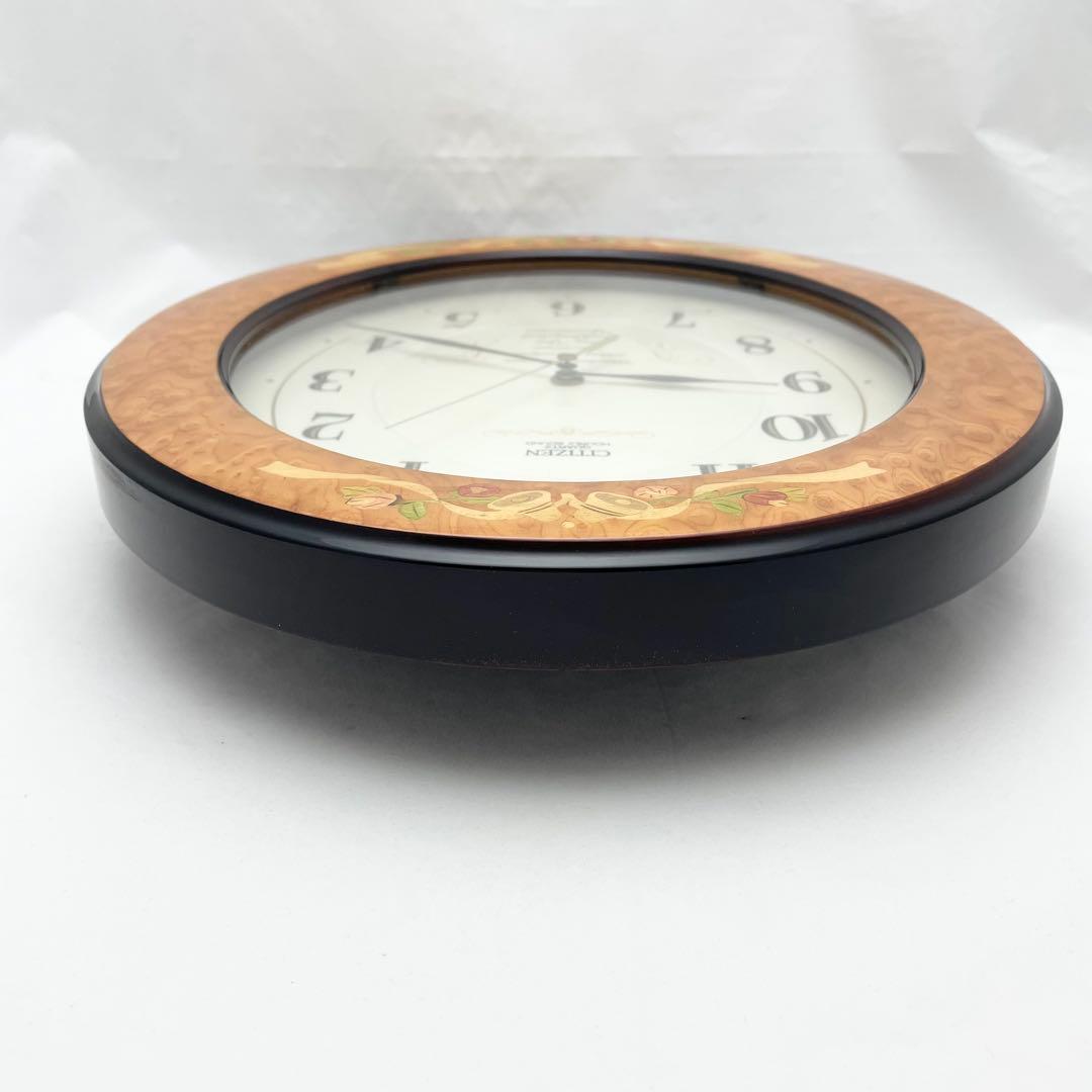 【美品】リズム時計 オーバル型掛時計 花柄 木目 メロディ シチズン